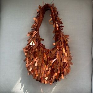 Viral Amber / Orange Sequin & Beaded Bag Made In India CHA CHA Hobo Shoulder Bag